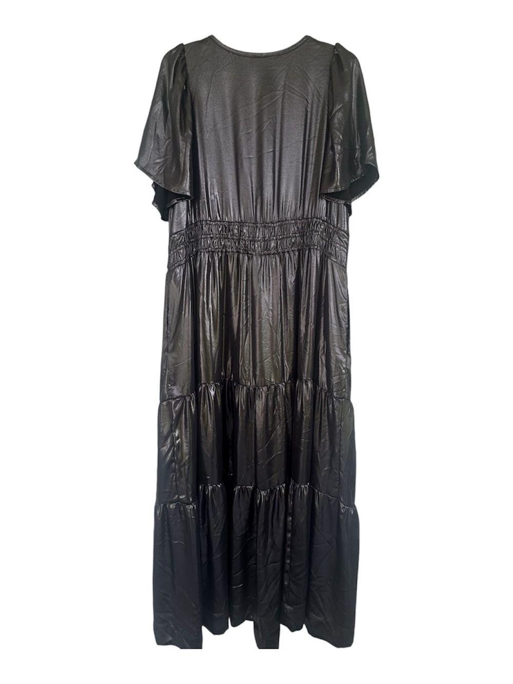 Anthropologie The Somerset Maxi Dress Metallic Edition Tiered Silver Plus 1X - Picture 5 of 7